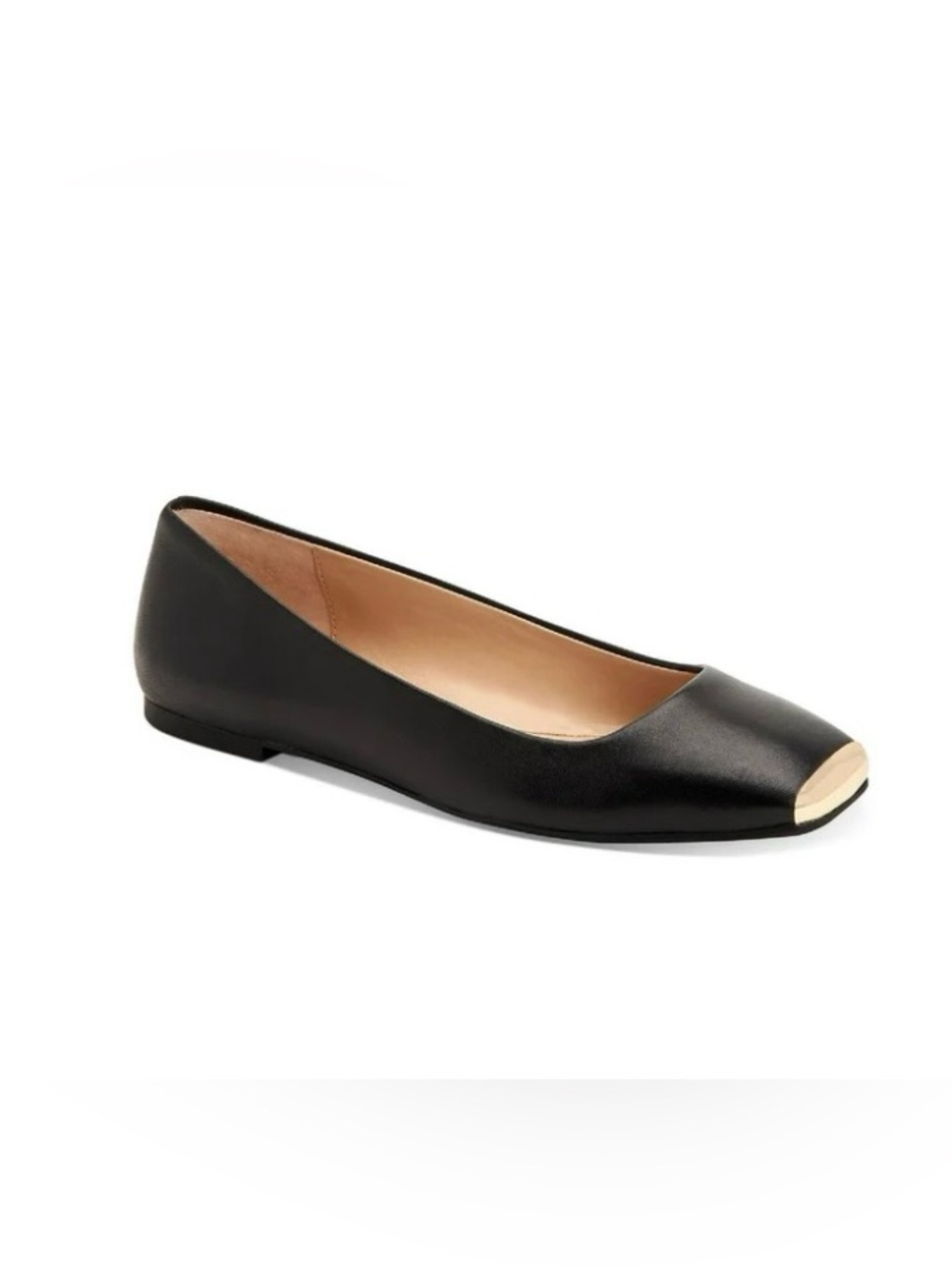 Alfani Women's Black Leather Flat Neptoon Square w Gold Toe Accent Size 11